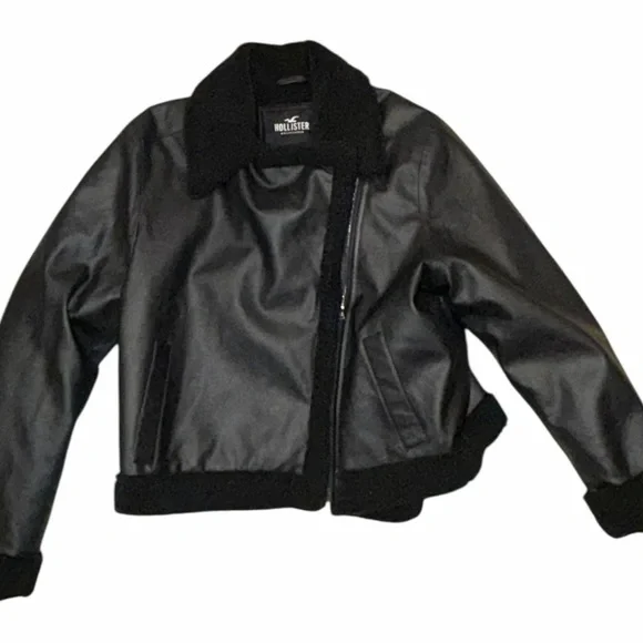 Hollister Womens Vegan Leather Sherpa Lined Biker Jacket XL NWT - Picture 2 of 12